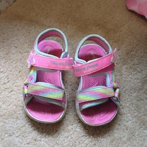 Skechers Kids Glittery Pink and Green Sandals